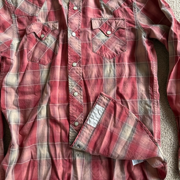 Ralph Lauren Double RL Red Beige Plaid Western Pearl Snap Cowboy Shirt Size Sm - Picture 3 of 5